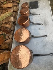 Set Of 5 Vintage French Villedieu Hammered Copper Saucepans 3.9 Kg