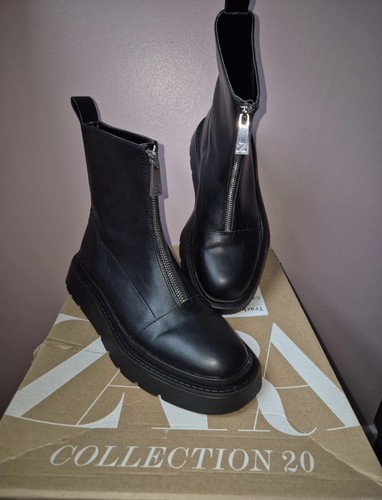 Zara black leather zip - zara,