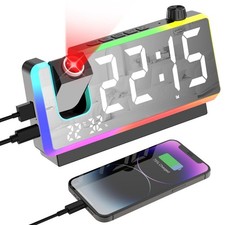 Projection Alarm Clock for Bedroom with RGB Night Light,7In Large LED4701