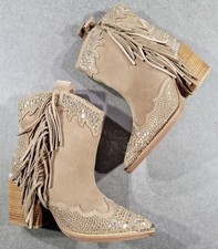 Alma En Pena Women Leather Cowboy Biker Ankle Boot Brown Tan Pointed UK5 EU 38