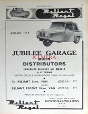 RELIANT 'Regal' 3-Wheeled Motor Vehicle ADVERT : Original 1954 Print 671/37