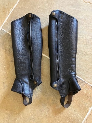 Leather half chaps black tred - leather,