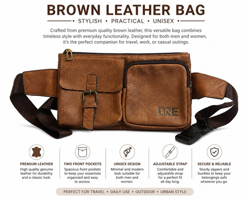 One brown leather unisex - one,