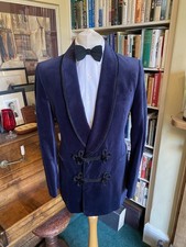 House of Bruar of London Double Breasted Navy Velvet Smoking Jacket