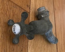 VINTAGE SOLID  BRASS  TAPS  CERAMIC TOP  COLD - (Black D 12)