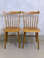 2x Mid Century Dining Stick Back Chairs Wooden  Oak Vintage Scandinavian Pair