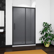 Aica 1900H Black Sliding Shower Door And Tray 8mm Nano Glass
