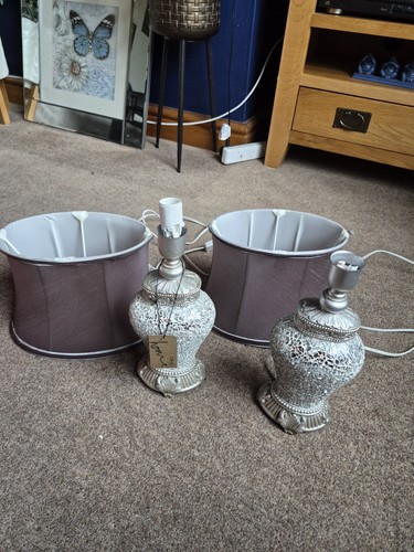 Pair mosaic glass table lamps - glass,