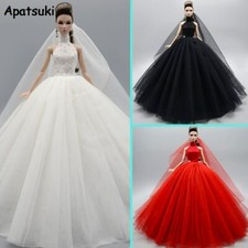 High Neck Fashion Wedding Dress For 11.5" Doll Outfits Gown Clothes & Veil 1/6