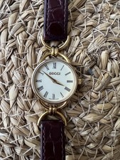 GUCCI 6000L Vintage Ladies Quartz Watch Gold Dial Swiss Made Original Strap