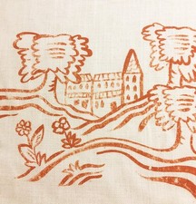 3.2 meters x ANDREW MARTIN "Friendly Folk" Linen fabric Tudor Melon orange