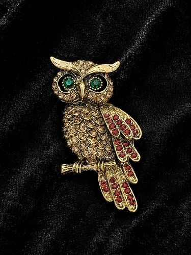 Brown owl brooch - brooch, gold