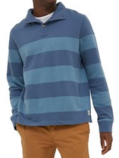Fat Face Thorpe Blue Striped Button Funnel Neck Jumper Sweatshirt Rugby Top L