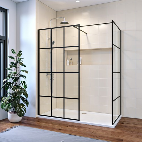 Black grid walk shower - black,