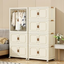 Baby Plastic Wardrobe w/Hanging Rod for Clothes, Wheeled Snack Storage Cabinet 