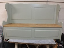 5' GRANDE PAINTED MONKS BENCH SAWN SEAT STORAGE - F&B FRENCH GREY- EXTRA CHUNKY