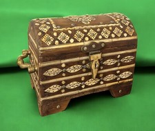 Antique Middle Eastern Domed Carved Wood Parquetry Chest Box