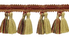 Double Tassel Fringe Trim, Color# VNT21 - Beige Harvest Red [Sold By The Yard]