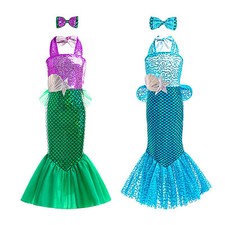 Kids Beachwear Sleeveless Dress Water Park Mermaid Costume With Hair Clip Tail