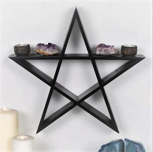 Black pentagram mirror shelf - black,