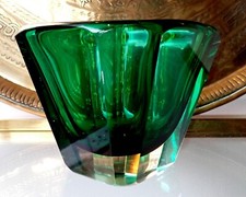Kosta Boda Green Glass Vase Bowl Somerso Signed Vintage