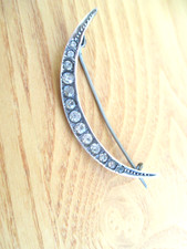 ANTIQUE / VINTAGE SILVER PASTE SET CRESCENT  MOON BROOCH