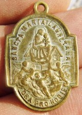 Antique Silvered Bronze Holy Medal Our Lady of Loretto Blessed Virgin Mary Angel
