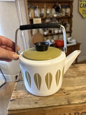 Vintage Cathrineholm Green & White Lotus Design Kettle / Teapot - Great!