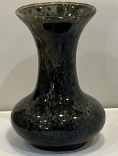 Vintage Fosters Pottery green mid century peacock feather speckled Trumpet Vase