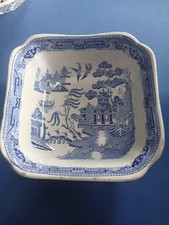 Antique  Ironstone Blue White  Willow  Pattern Bowl 8 inch , Heavy 