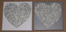 Set of 2 Light Grey / Dark Grey & Silver Glitter Heart Canvas Wall Art Picture