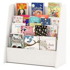 Wooden Kids Bookshelf Sling Children Bookcase with Deep Compartments White