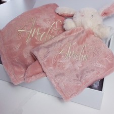 Personalised Embroidered Baby Blanket + Comforter New Born Baby Gifts set