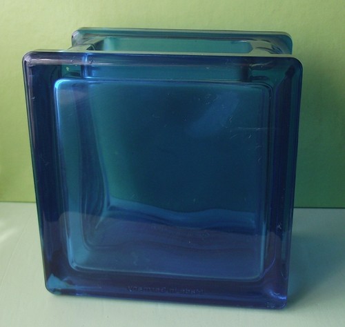 Vintage blue glass brick vase - vintage,
