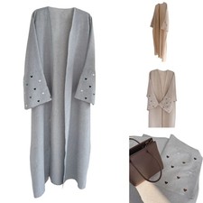 Muslims Dress Heart Embroidery Long Sleeve Open Front Dubai Prayer Kaftan Abaya