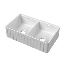 Nuie Fluted Butler Kitchen Sink Bowl with Ledge for Chopping Board 795x460mm