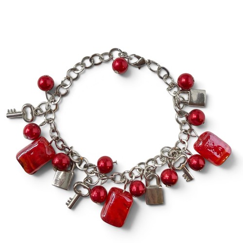 Red art glass skeleton key - glass,