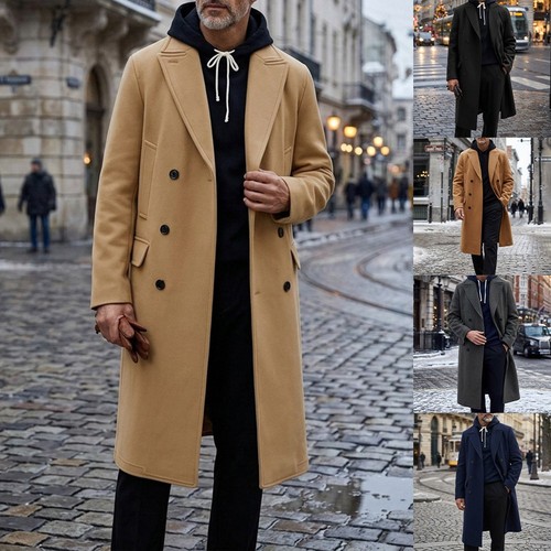 Men retro trench coat solid - retro,