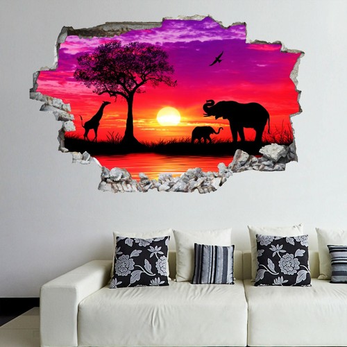 Giraffe elephants sunset - giraffe,
