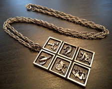 VINTAGE ESTATE SIGNED PEWTER 2 1/8" ZODIAC DBL SIDED 24" NECKLACE! G12443