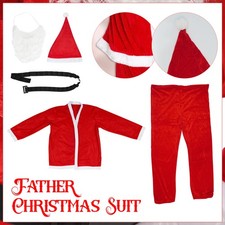 Men’s Santa Suit 5Pc Velvet Costume Hat Beard Belt Christmas Party Fancy Dress
