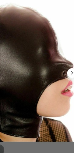Leather hood black gimp mask - ,