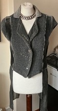Elisa cavaletti,grey,wool/velvet ,embroidered chiffon tails waistcoat/top-12-14