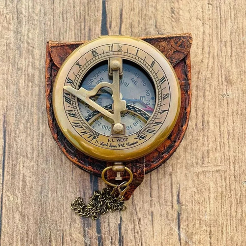 Antique brass pocket compass - antique,