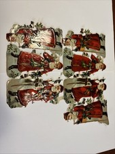 Antique Victorian L&B Germany Prints Die Cut Scraps Santa Christmas Cards #fc7