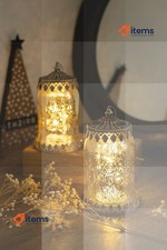 Jinfa Set of 2 Bell Lanterns with LED Lights Battery Powered Gold