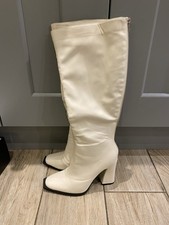 White Knee High Boots Block