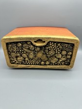 Vintage  Burnt Orange Bread Box Faux Wood Carved Fruit Motif Prop 1960’s 1970’s