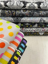 Tula Pink Graywork Cotton Fabric by 1/4 M* Colour Splash Seal Puffin Wild Cats