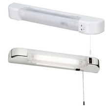 Modern Bathroom White Chrome LED Shaver Light Dual Socket Pull Cord Over Mirror